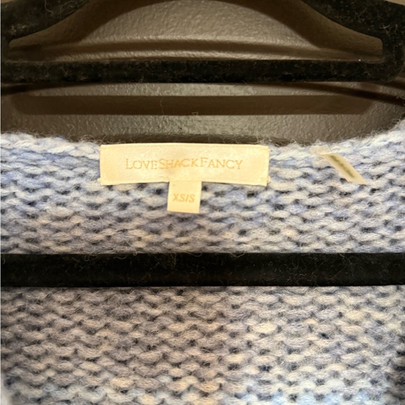 LoveShackFancy Heathered Light Blue V-Neck Tassel Knit Sweater - Picture 5 of 5